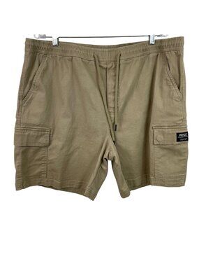 WESC Mens XXL Utility Cargo Shorts Khaki With Pockets Elastic Waist Drawstring